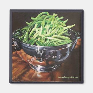 銀のボウルに緑豆を入れた四角い磁石 マグネット