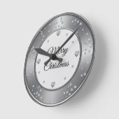 銀のメタリックダイヤモンドとメリークリスマス ラウンド壁時計 (傾斜)