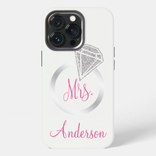 銀のラメの輝きのリング Mrs Brideイニシャル 名前 iPhoneケース (裏面)