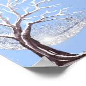 銀のラメの雪の結晶 雪に覆われた木々 ポスター (角)