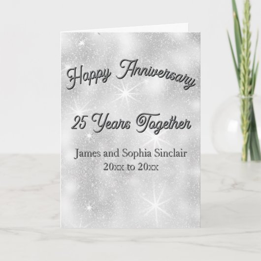 銀のラメテクスチャー 25周年記念結婚式 カード (正面)