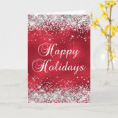 銀のラメ 赤いガラス ホイル Happy Holidays カード (黄色い花)