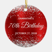 銀のラメ 赤い箔 70歳の誕生日 セラミックオーナメント (正面)