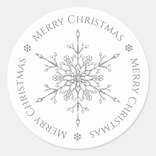 銀のラメ 雪の結晶 メリークリスマス ラウンドシール (正面)