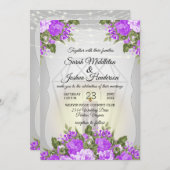 銀のランタンと紫の花のウェディング 招待状 (正面/裏面)