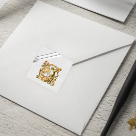 銀のリボンと金ゴールド結婚ズ スクエアシール