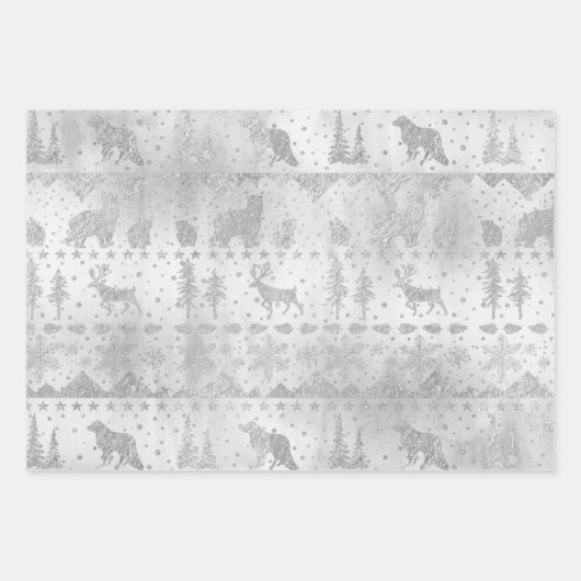 銀の上に北欧のセーター銀の冬の動物 ラッピングペーパーシート (正面)