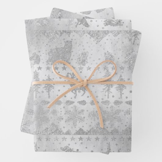 銀の上に北欧のセーター銀の冬の動物 ラッピングペーパーシート (インサイチュ)