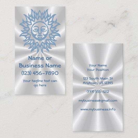 銀の上に青の豪華な太陽の日が差すこと背景 名刺 (正面/裏面)