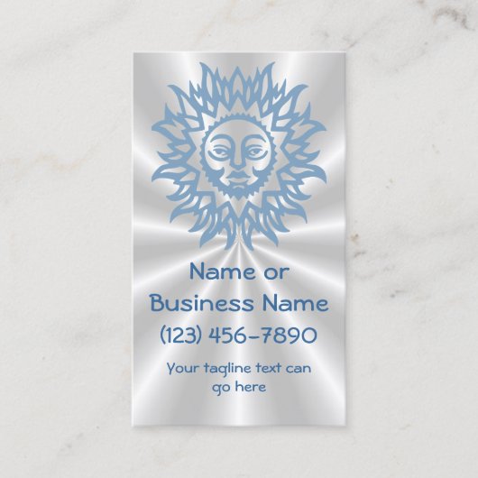 銀の上に青の豪華な太陽の日が差すこと背景 名刺 (正面)
