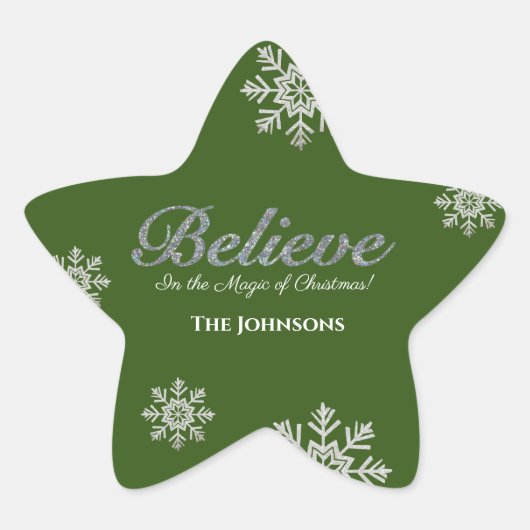 銀の信じグリッターはクリスマスの魔法 星シール (正面)