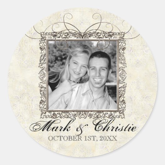 銀の優雅さ、結婚式用シールまたはシールの時代 ラウンドシール (正面)