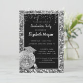 銀の卒業帽, ディスコボール, ワイン, グリッター 招待状 (スタンド正面)