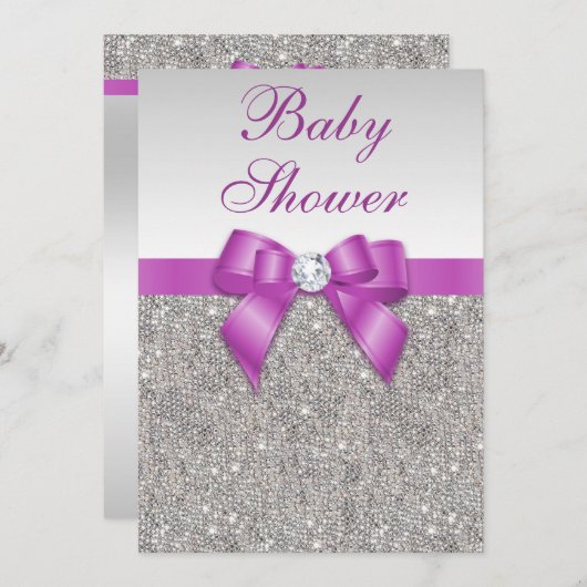 銀の宝石ラジアントオーキッドボウベイビーシャワー 招待状 (正面/裏面)