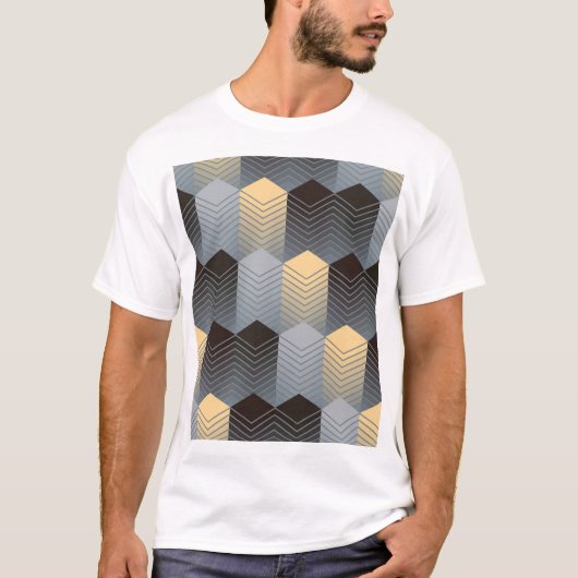 銀の幾何学的建物、抽象芸術パターン。 Tシャツ (正面)