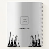 銀の建設用クレーン ビジネス ロゴ ノートブック (裏面)