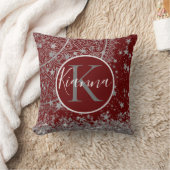 銀の星を赤に付けたシルバーロータス曼荼羅 クッション (ブランケット)