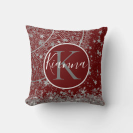 銀の星を赤に付けたシルバーロータス曼荼羅 クッション