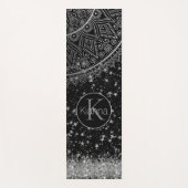 銀の星を黒に浮かべて魅惑的なマンダラ ヨガマット (正面)