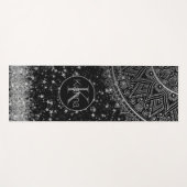 銀の星を黒に浮かべて魅惑的なマンダラ ヨガマット (正面(横))