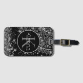 銀の星付きシルバーロータスマンダラのモノグラム ラゲッジタグ (正面横)