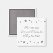 銀の星縁ど、日付の磁結婚石を保存 マグネット (正面/裏面)