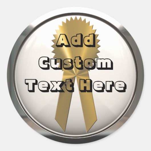 銀の枠シールとシールを有する金ゴールドリボン ラウンドシール (正面)