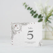 銀の渦巻き+赤い宝石結婚のテーブル番号 ポストカード (スタンド正面)