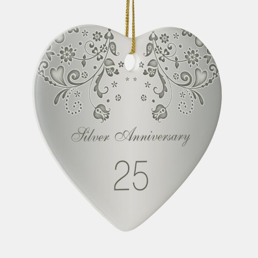 銀の渦巻の第25結婚記念日のオーナメント セラミックオーナメント (右)