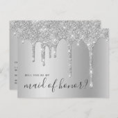 銀の滴りが私のメイド・オブ・オーナー（花嫁付き添い人） インビテーションポストカード (正面/裏面)
