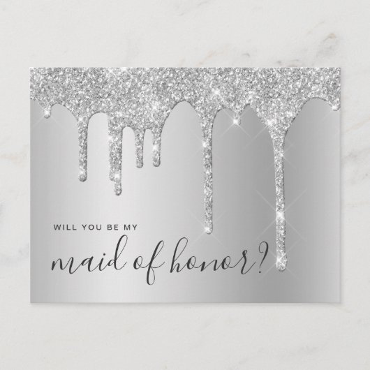 銀の滴りが私のメイド・オブ・オーナー（花嫁付き添い人） インビテーションポストカード (正面)