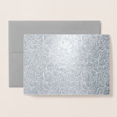 銀の白スクロール曲線 箔カード (封筒付き正面)