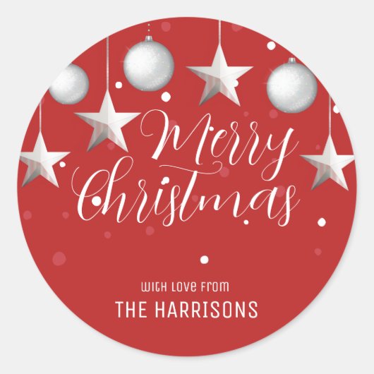 銀の白熱［赤熱］光を放つクリスマスボードレッド ラウンドシール (正面)
