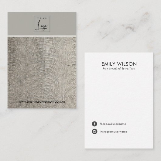 銀の皮のテクスチャーのネックレスイヤリングディスプレイ 名刺 (正面/裏面)