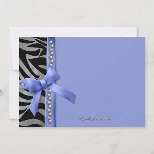 銀の真珠とゼブラの縞のある紫の弓 招待状 (裏面)