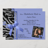 銀の真珠とゼブラの縞のある紫の弓 招待状 (正面/裏面)