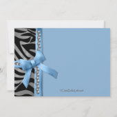 銀の真珠とゼブラの縞のある青い弓 招待状 (裏面)