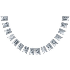 銀の神が6つの手紙の名前の洗礼聖餐会 バンティングフラッグ