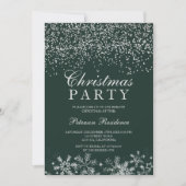 銀の紙吹雪雪のダークグリーンクリスマス 招待状 (正面)
