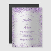 銀の紫結婚の輝きの贅沢 マグネット招待状 (正面/裏面)