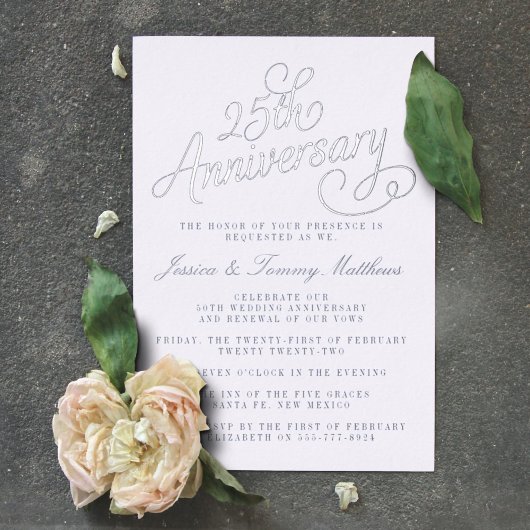 銀の結婚記念日25周年記念リアル 箔招待状