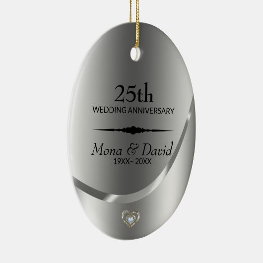 銀の背景と黒の仕切り セラミックオーナメント (右)