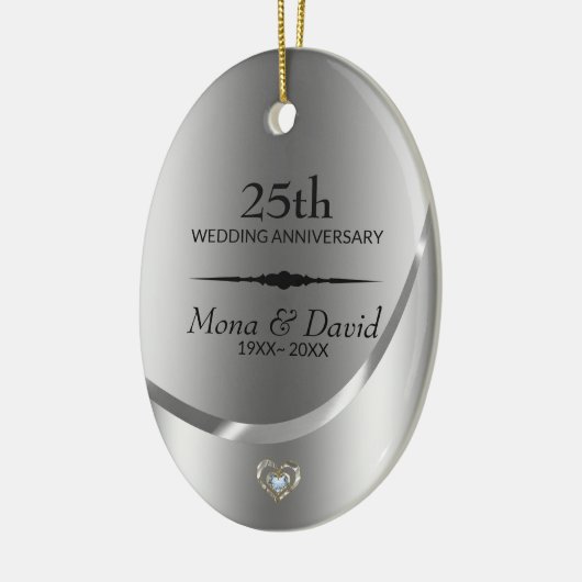 銀の背景と黒の仕切り セラミックオーナメント (左)