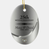 銀の背景と黒の仕切り セラミックオーナメント (裏面)