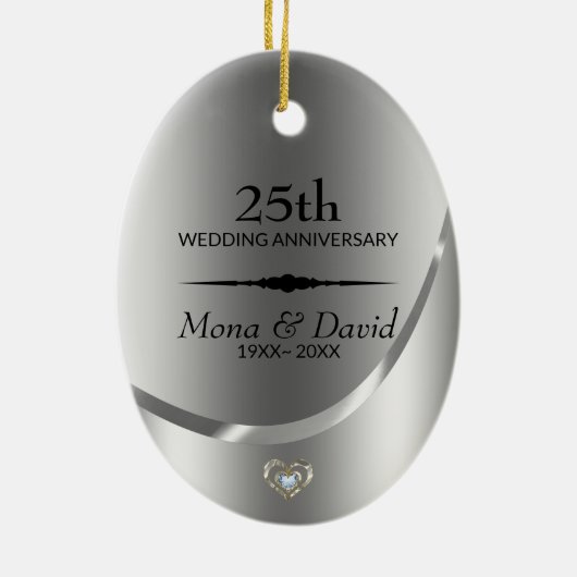 銀の背景と黒の仕切り セラミックオーナメント (裏面)