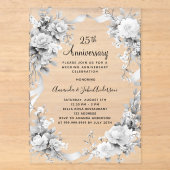 銀の花とフロストガラスの結婚25周年記念 アクリル招待状 (正面)