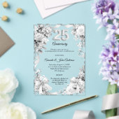 銀の花とリボンの25周年記念結婚式 アクリル招待状 (インサイチュ (ウェディング))