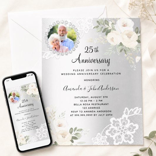 銀の花の写真 25周年記念結婚式 招待状