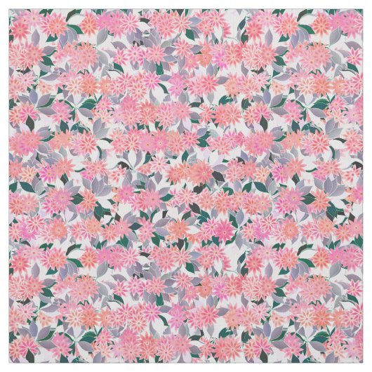 銀の花の背景にピンクの葉花 ファブリック (見本)