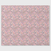 銀の花の背景にピンクの葉花 ラッピングペーパー (フラット)